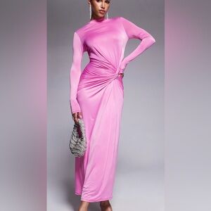 Sculpted Twist-Detail Maxi Dress in Pink